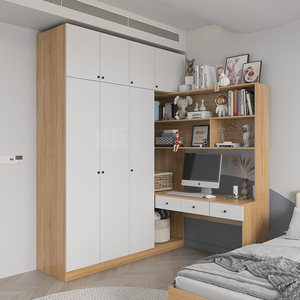 定制开放式衣柜书桌一体组合家用卧室现代简约平开门衣橱收纳成人