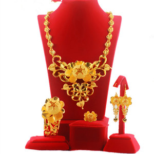 霸气新款镀金项链耳环戒指镀黄金套装龙凤手镯新娘首饰结婚金饰品