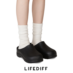 秋冬季袜子女黑色中筒袜纯棉复古运动粗针堆堆袜配小皮鞋不勒白色