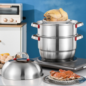 欧顿蒸锅家用蒸馍锅钢筋加厚蒸煮双层三层32cm钢精闷罐锅蒸螃蟹锅