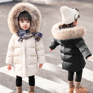 冬季加厚羽绒棉服1-3周儿童保暖毛领棉衣5岁半中长款面包服女宝宝