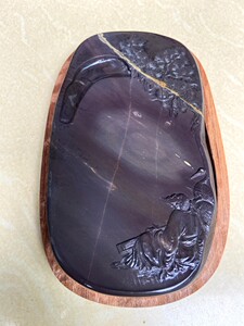 忠心端砚 鱼脑冻中冻旧岩坑仔正脉石肉 博物馆级藏品精工配花梨盒