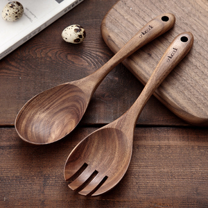 onlycook两用沙拉叉勺一体家用木质木头汤勺拌搅勺日式木制大勺子