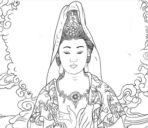 工笔画底稿工笔佛像菩萨人物4尺观音高清白描12#线稿打印稿