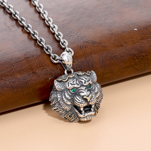 纯银嘻哈老虎吊坠s925银饰品轻奢小众潮牌嘻哈男士项链挂坠本命年