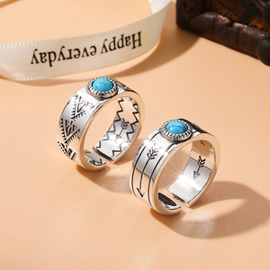 S925纯银原创设计情侣款戒指做旧复古泰银宝石食指戒开口箭头指环