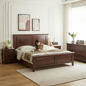 全实木床1.8米美式乡村复古主卧婚床原木家具储物高箱1.5双人大床