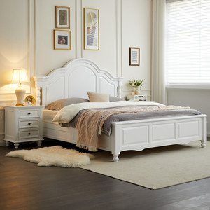 全实木床1.8米小美式高箱储物轻奢主卧家具白色公主奶油风双人床