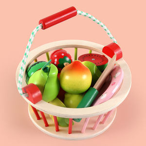 水果蔬菜篮子儿童玩具宝宝切切乐仿真木质切水果食物磁铁切菜套装