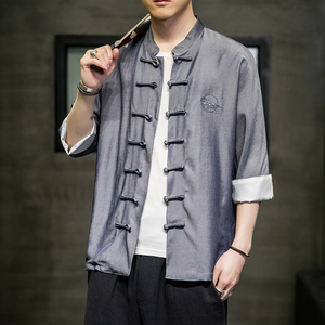 新中式国风男装夏季唐装青年盘扣男士短袖禅意茶禅服中国风上衣服