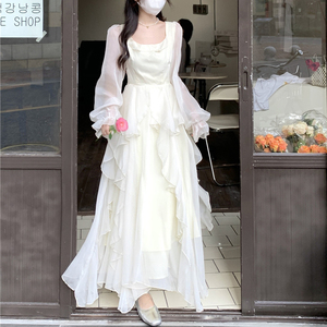 桔梗法式到脚踝长裙超仙白色170加长版175超长款高个子女生连衣裙