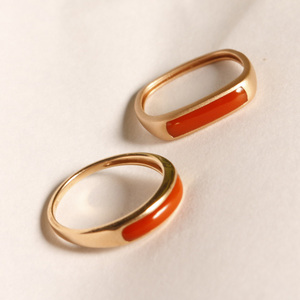 精致18k金镶嵌天然南红玛瑙马鞍戒指指环时尚个性小方形戒指