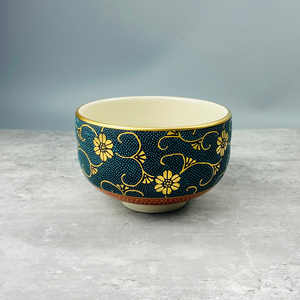 日本回流九谷烧雅裕作九谷青粒抹茶碗米饭碗日式家用陶瓷茶碗