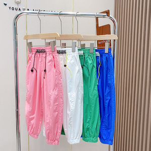 夏季女童男童彩色工装裤新款2022韩版洋气儿童薄款字母九分运动裤