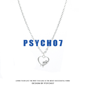 PSYCHO7 爱心丘比特天使少女土酷项链 ins个性桃心情侣项圈