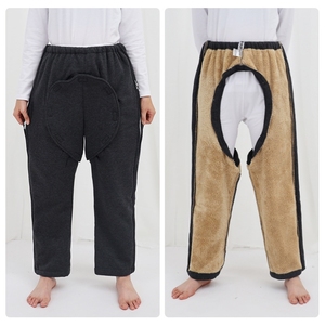 瘫痪老人专用裤子失禁加绒男女开裆裤患者拉链式保暖腿部透析化疗