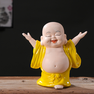 精品招财陶瓷弥勒佛大肚笑佛小和尚玄关中式客厅禅意家居装饰摆件