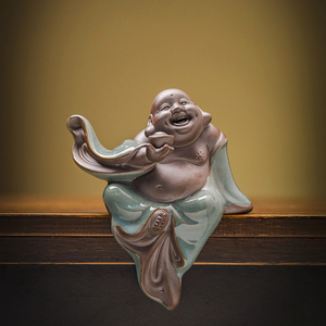 创意大肚陶瓷弥勒佛人物大肚笑佛禅意客厅玄关中式家居根雕小摆件