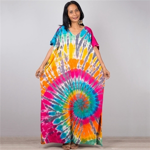 清迈扎染连衣裙泰国印花炫彩海边慵懒度假海南三亚服装棉绸夏长裙