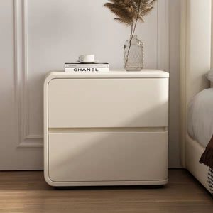奶茶风现代简约极简实木床头柜皮质免安装轻奢小型意式床边柜