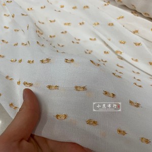 本白色纯棉顺纡绉布料织金绣花汉服衬衫旗袍设计师时装面料真丝皱