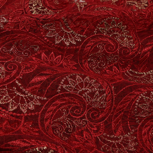 红色重工刺绣织金蕾丝布料婚服婚纱民族服装面料连衣裙手工镂空