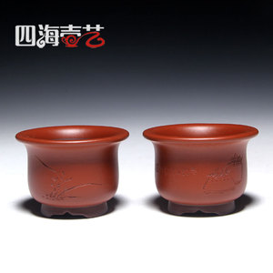 四海壶艺 潘涛宜兴精品手工桌面盆栽微型迷你刻画粉浆小圆紫砂盆