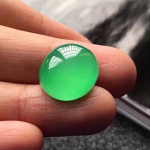 冰种翡翠阳绿蛋面正阳绿戒面高冰女款戒指情侣款吊坠18k金镶嵌