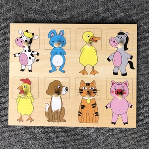 木质动物配对手抓板拼图宝宝益智早教1-2-3-4岁儿童玩具认知幼儿5