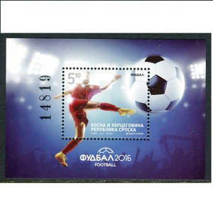 塞尔维亚邮票2016年欧洲杯足球赛\射门  小型张