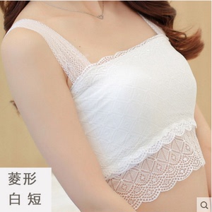 夏季小可爱白色蕾丝防走光抹胸裹胸内衣打底吊带背心少女及腰短款
