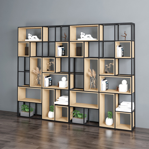 铁艺现代简约落地办公室隔断屏风装饰展示多层书架镂空收纳置物架