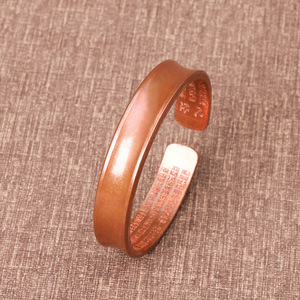 传统纯铜古法心经手镯手工雕刻时尚凹面佛经经文真言开口红铜手环