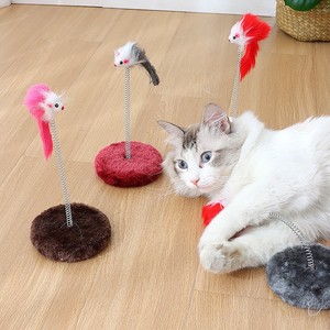 宠物用品猫咪玩具钢丝弹簧麻布圆盘小猫自嗨玩具小鱼老鼠小球款