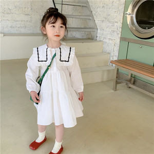 女童拼接连衣裙2022春款韩国版儿童棉布蛋糕裙唯美仙气白色公主裙