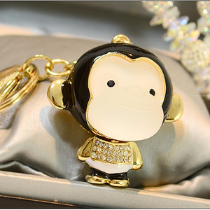 韩国可爱大嘴猴钥匙扣汽车钥匙链包包挂件生肖猴子女镶钻送男朋友