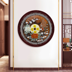 中式玄关装饰画客厅沙发背景墙挂件走廊过道圆形餐厅玉石玉雕挂画