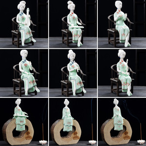 中式旗袍仕女创意陶瓷人物摆件中国风古典美女家居客厅装饰工艺品