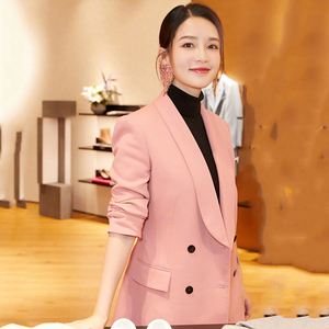 李沁明星同款西装粉色女装2022年春秋新款休闲气质职业小西服外套
