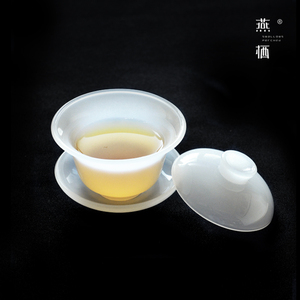白玉琉璃三才盖碗防烫白瓷泡茶碗手工功夫茶具套装玉瓷大号敬茶碗