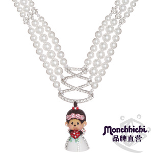 Monchhichi/萌趣趣饰品女仿珍珠新娘短项链结婚锁骨链礼物NEC081
