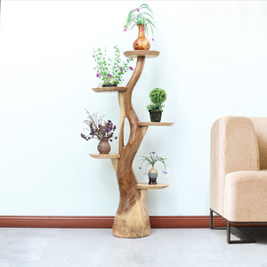 新款绿萝多肉实木花架 家用阳台客厅多层隔断树形架原生态 置物架
