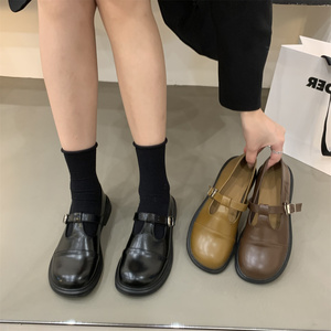 英伦小皮鞋女2023年春款韩版学生复古圆头一脚蹬平底玛丽珍单鞋子