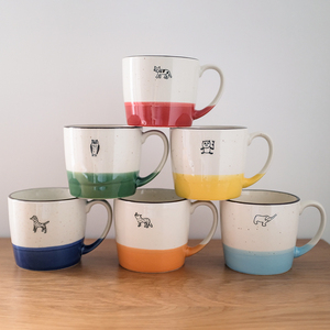 日本制美浓烧可爱动物双色马克杯 IZAWA井泽陶器水杯咖啡杯红茶杯