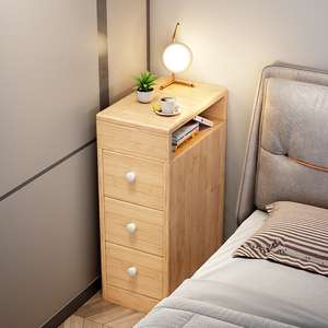 床头柜实木现代简约小户型北欧超窄床边柜原木多功能收纳夹缝柜子