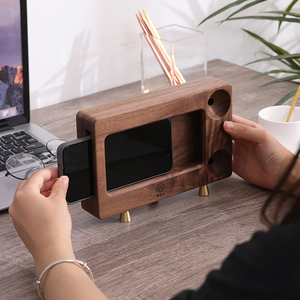 北美黑胡桃木手机支架扩音器桌面便携创意木质手机座实木扩音盒