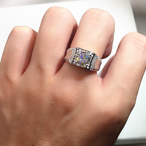 18k白金莫桑石戒指男 玫瑰金钻戒1-2-3-4克拉喷砂大气d色婚戒定制