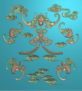 精雕jdp 浮雕图 蝙蝠背板 散云 五蝠 佩锦绣单拉丝云门板 bmp koh