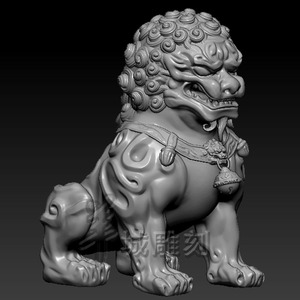 狮子摆件三维立体圆雕图stl文件石狮子木雕石雕摆件雕刻3d模型478