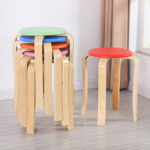 成人客厅化妆木头凳子创意实木时尚登子圆凳家用椅子餐厅曲木餐凳